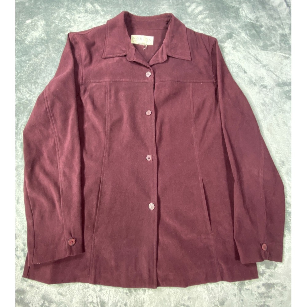 NORTON MCNAUGHTON Jacket Womens M Long Sleeve Button Down Wine Suede Stretch‎